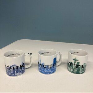 STARBUCKS Skyline Series Barista 2002 Espresso Sized NYC, San Fran & Seattle